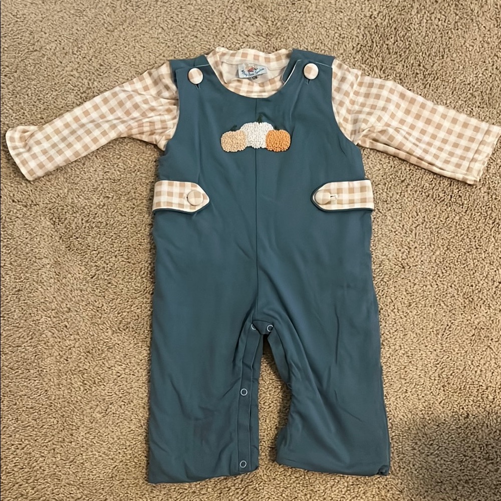 Busy Bee Smock Pumpkin Overall Set NWT